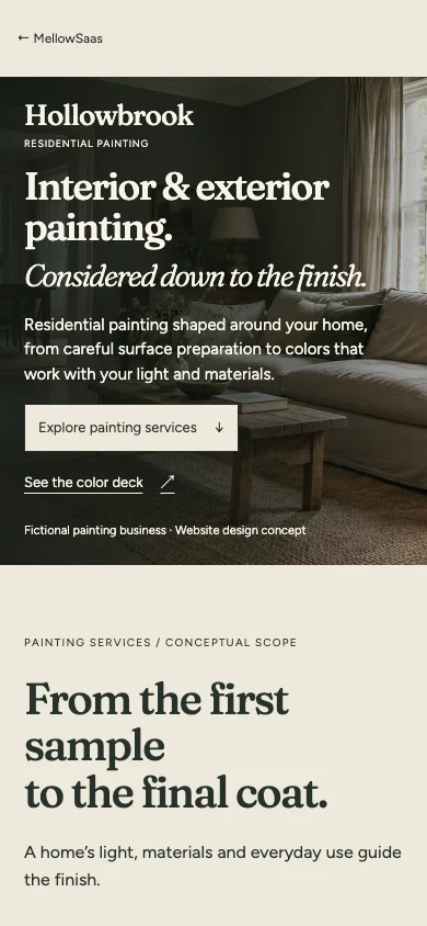 Actual Hollowbrook mobile layout with its painting offer, service and color-deck actions